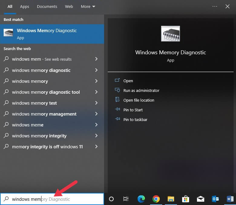 search for Windows Memory Diagnostic tools 