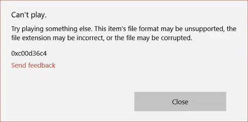 Error code 0xc00d36c4 on playing a video file