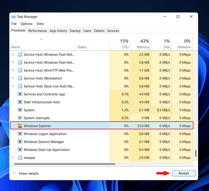 Restart Windows explorer to fix windows explorer crashing issue