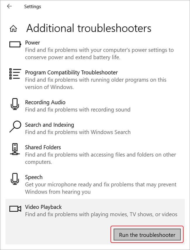 run the troubleshooter for video playback