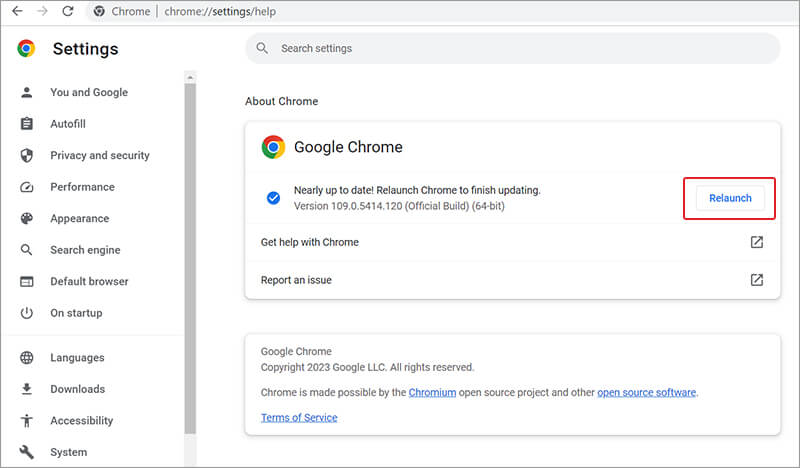 Relaunch Google Chrome