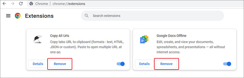 remove extension in Google Chrome to fix Error Code 224002