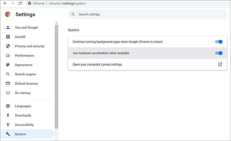 Disable Hardware Acceleration in Google Chrome to fix video error 224002