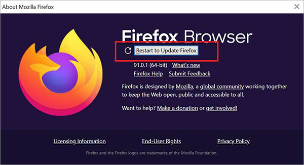 click Restart to Update Firefox