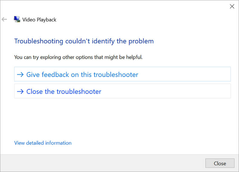 video playback troubleshooter result  to Fix error code 0xc1010103
