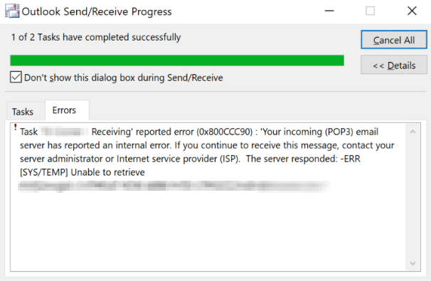 Outlook send receive progress