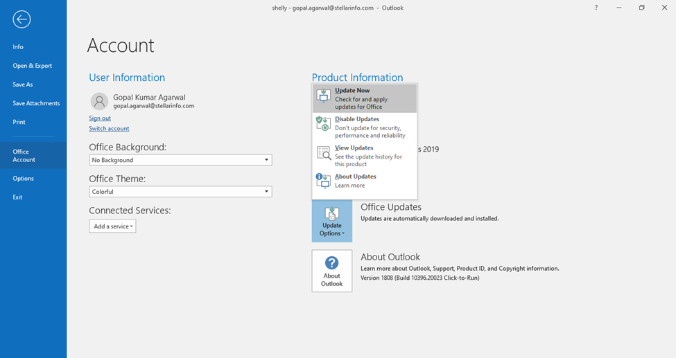 File,Office account option,Update Now