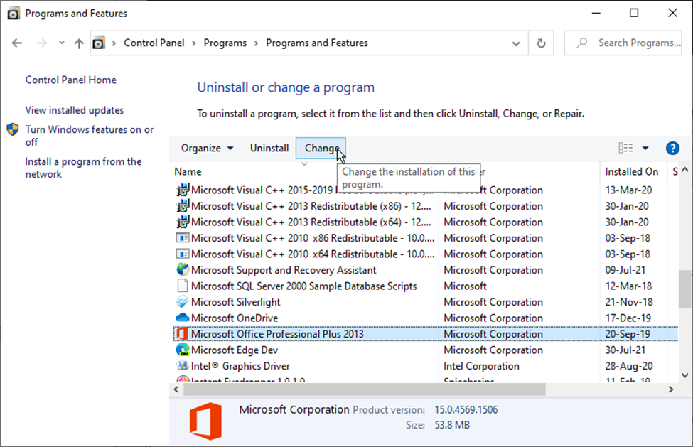 Uninstall or repair the Microsoft tool from control panel > Program;Program and Features options  