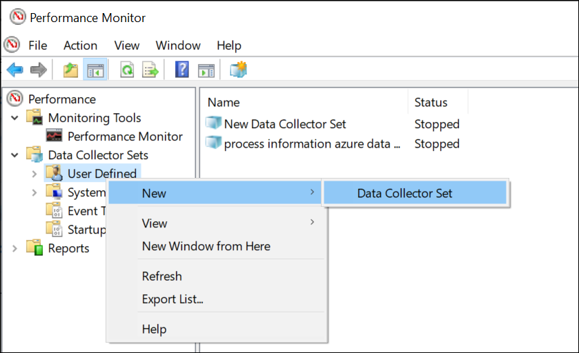 Data Collector set in performance monitoring