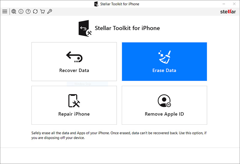 Click Erase iPhone data in Stellar Toolkit for iPhone