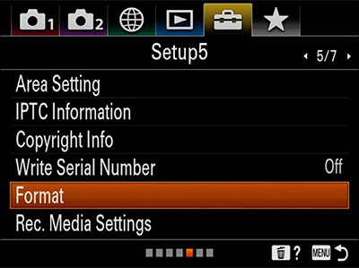 choose format option in Sony camera