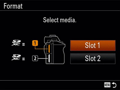 select the memory card in Sony camera