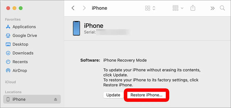 Click Restore iPhone