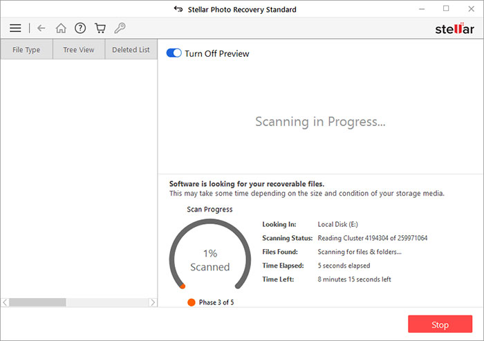 Stellar Photo Recovery - scanning in progress
