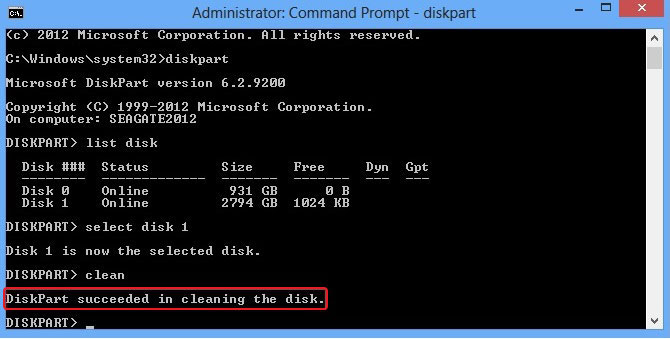 clean disk in command prompt
