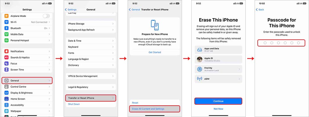 erase iPhone data using Erase All Content and Settings feature