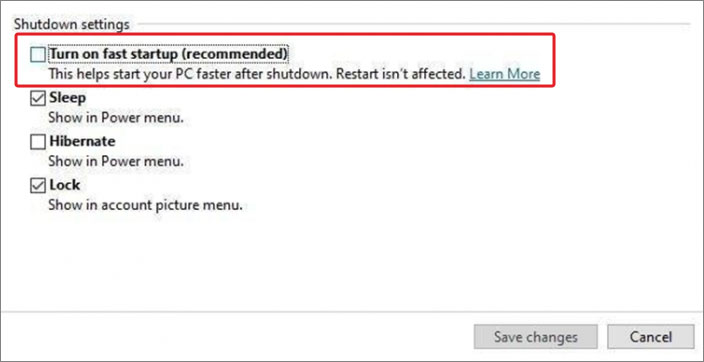 Turn on Fast Startup Recommended