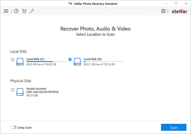 Stellar Photo Recovery - select scan