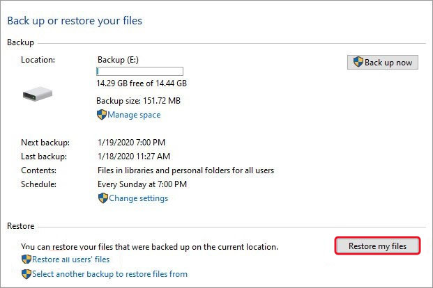 click Restore my files