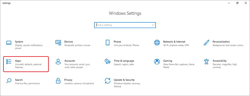 open windows settings app and then click on apps