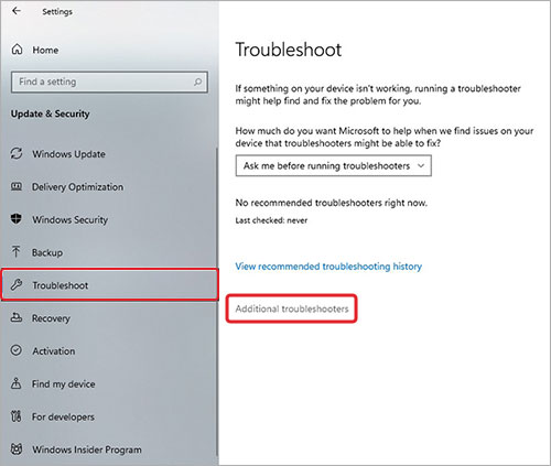 click on additional troubleshooters to fox the install error 0x800F081F