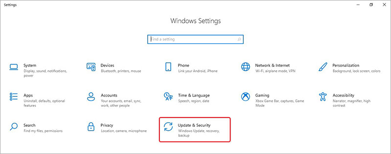 open windows settings and click on update & security