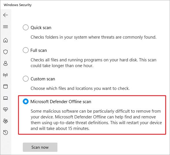 Select-microsoft-defender-offline-scan-and-click-scan-now