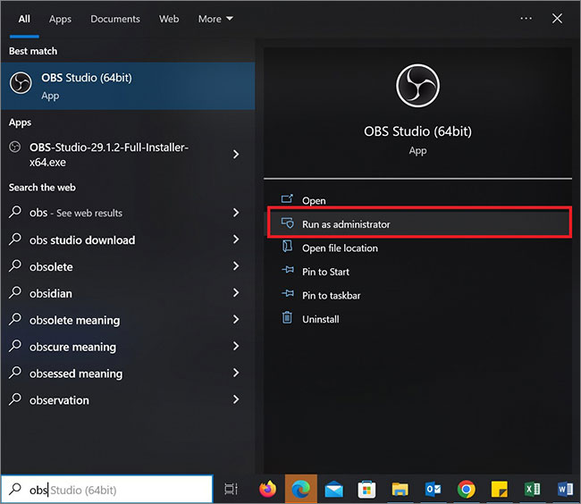 run OBS as an admin