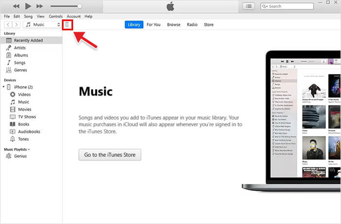 select iPhone in iTunes