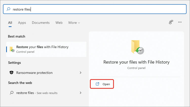 restore your files with file history