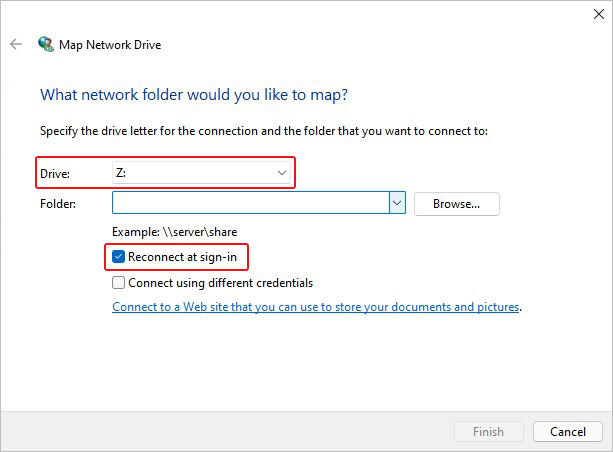 Choose-Drive-letter-Browse-folder-and-click-Re-connect--at--sign-in