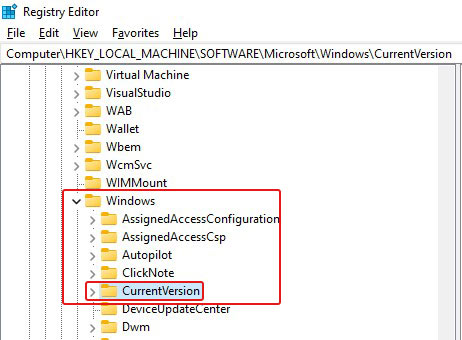 Expand-Windows-box-and-select-CurrentVersion
