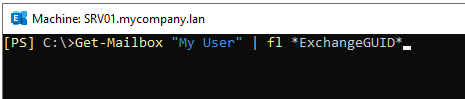 Get-Mailbox "<user name>" | fl *ExchangeGUID*