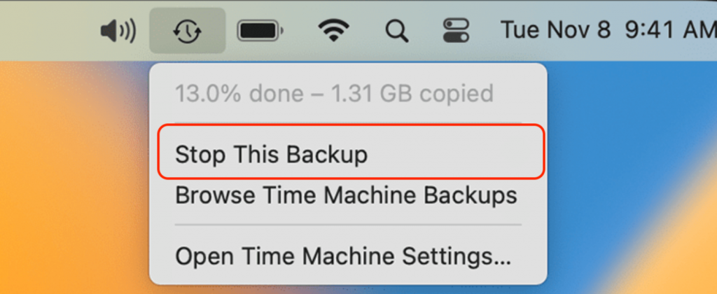 Time Machine > Stop This Backup