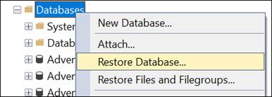 Click on restore database