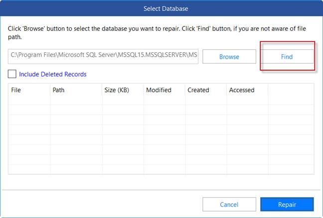 Finding Database using Repair