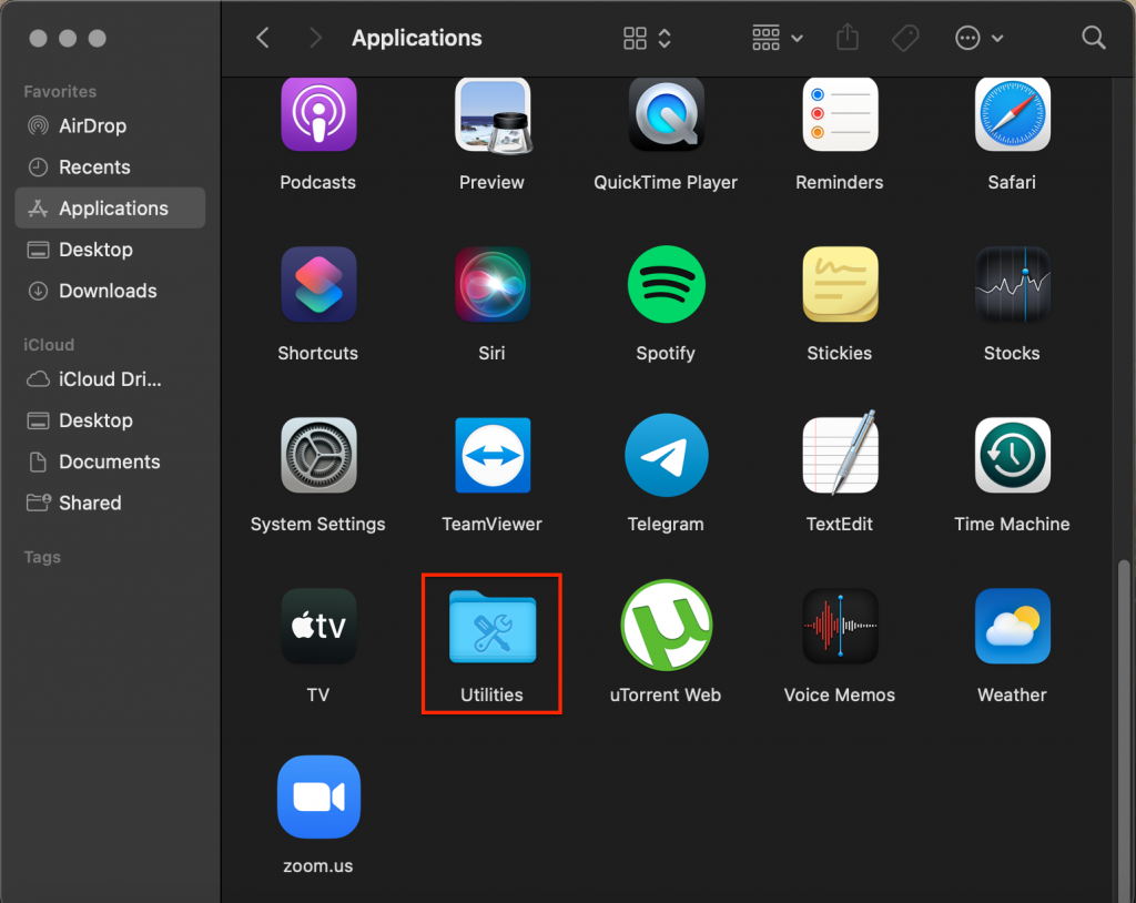 Finder > Applications > Utilities