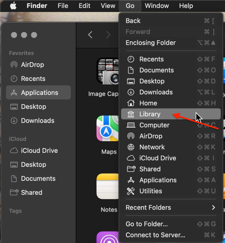 Finder > Go > Library