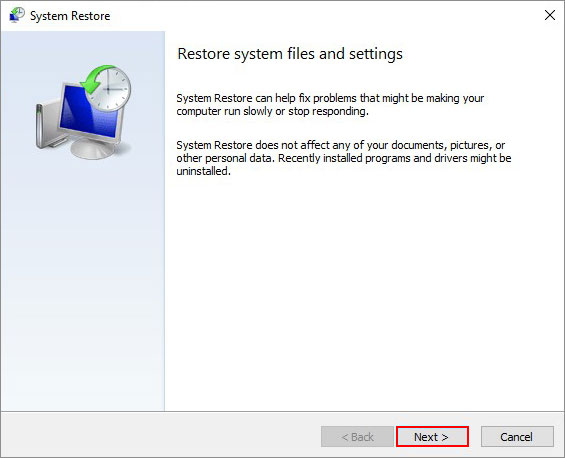 open system restore utility in Windows