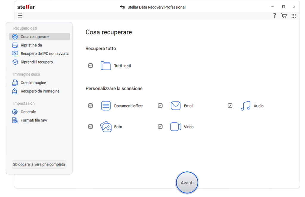 Crea unità di ripristino