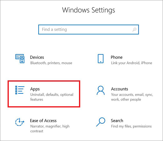 click Apps in Windows Settings