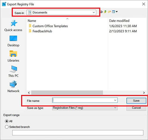 create backup of the registry