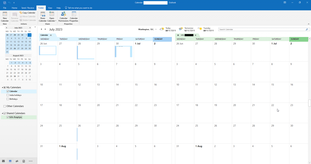 Check the access of the shared calendar