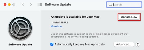 Apple Menu > System Preferences > Software Update > Update Now
