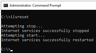 Instructions for resetting Internet Information Services (IIS) after running the hybrid wizard. Open command prompt as Administrator and use the following command