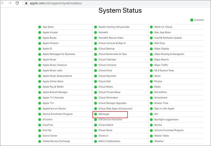 check system status to fix imessage not working