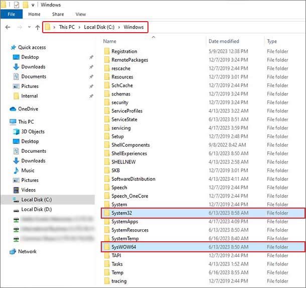 locate system32 and syswow64 folders in the c drive