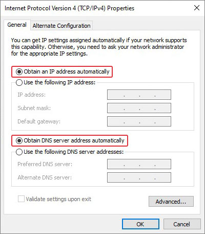 click on opbtain ip address automatically 