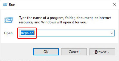 execute the ncpa.cpl command in run utility