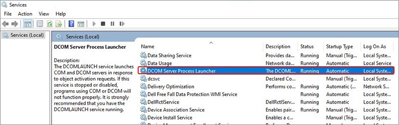 click on DCOM server process launcher